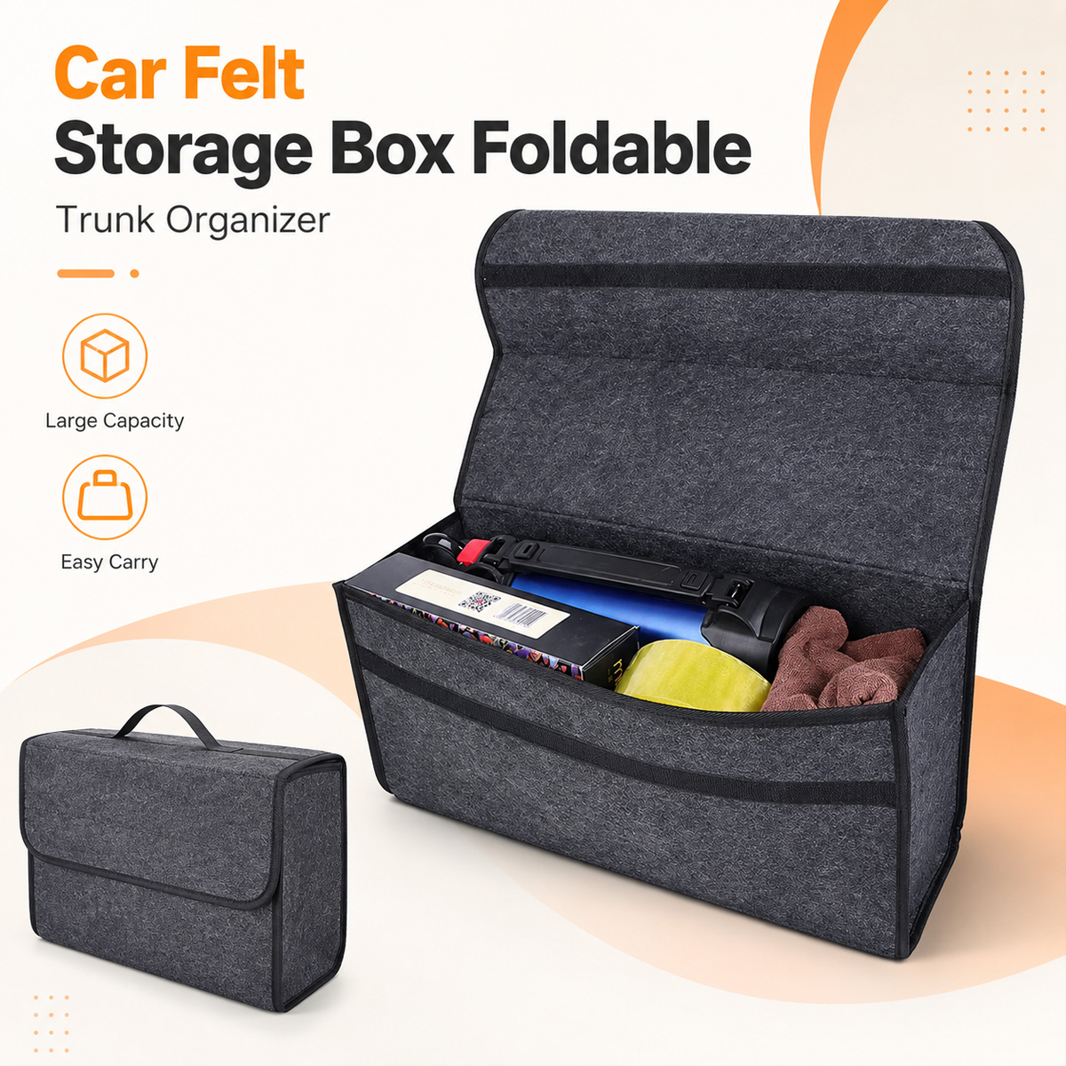 Car Trunk Organizer Foldable Storage Box - Caixa de Armazenamento Dobrável em Feltro
