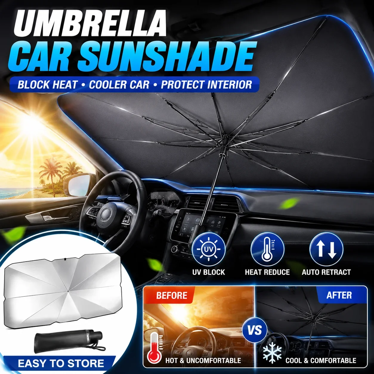 Car Sunshade Windshield Umbrella Foldable - Guarda-sol dobrável para carro, para para-brisa